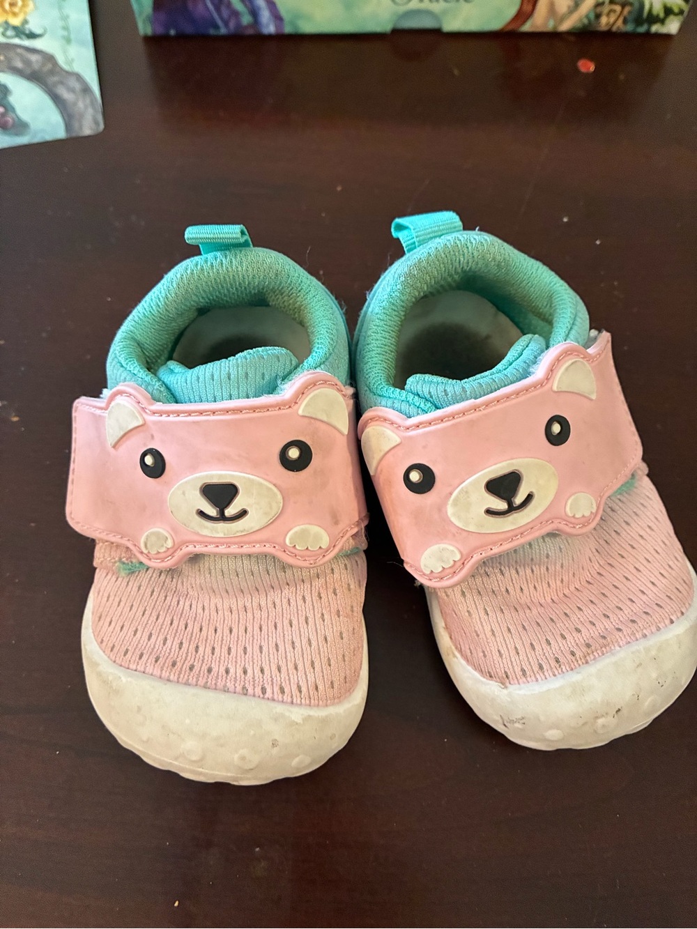 Kids Pink Bear Sneakers with Teal Lining